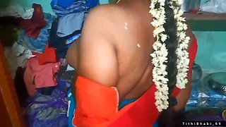 Desi Bhabi Changing Her Red Shari.