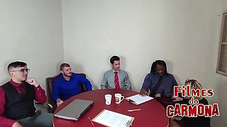 company celebrates the year's profits with an orgy among employees