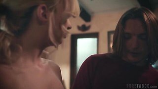 Two lucky guys fucked a godlike blonde Lexi Lore in the bed