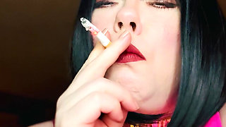 Pink PVC & A New Collar! BBW Tina Snua Smokes A Winston Cork 10 Cigarette - Smoking Smoker Shiny