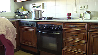 CFNM - Horny MILF Swallows His Cum After Masturbating