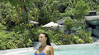 Monika Fox In Blue Bikini Swims In Pool In Paradise Place