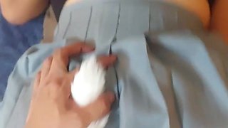 Schoolgirl Fucking Her with a Foxtail in the Ass