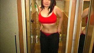 Nasty Asian milf strips and pees in the toilet bowl
