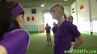 Bossy lesbian nubiles munched by subs