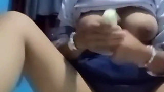 Hijab High School After School Masturbation with Long Eggplant