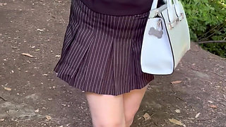 Public Flashing with Micro Skirt Anal Plug and Slave Collar