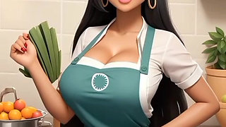 Indian girl Jaya Anjali in her kitchen (Ai model)