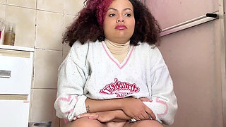 Chubby Girl Can't Stop Farting in Toilet with Belly Ache
