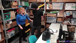 Busty security MILF takes a big dick from a thief guy
