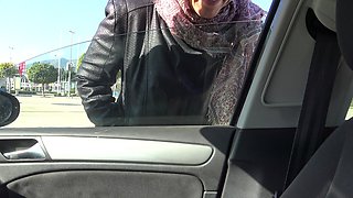 Turkish Muslim Woman Gives Perverted American Man a Handjob in His Car