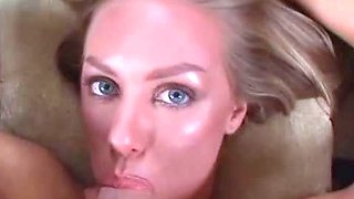 POV blowjob footjob handjob with Karla Kush eating cum