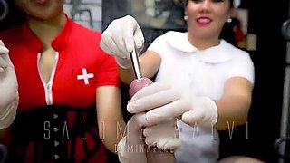 Evil Pinay Nurses Salome Salvi And Dominafire Perform Sounding And Blowjob On Unlucky Slave