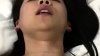 Cute Asian in glasses strip & dominate by whiteman