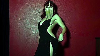 Sultry red MILF removes her fancy dress