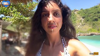 Walking With Hot Cum On My Face On A Public Beach Full Of People - Cumwa With Katty West