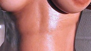 Glamour babe with big boobs masturbates in lingerie