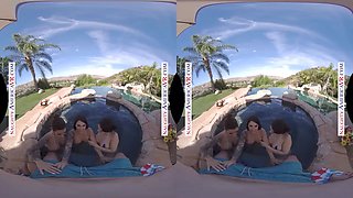 It's a Naughty America Day at the Pool with 3 hot babes!