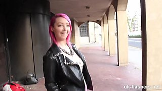 Pink haired slut Dolly Kitten loves posing and pissing outdoors