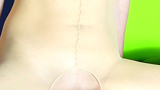 Fisting Skinny MILF and Huge Cucumber Insert Real Homemade Squirting Bodystocking