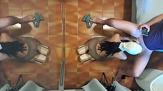 MILF in Pantyhose and High Heels Gives a Blowjob on Her Knees with Cum Swallowing
