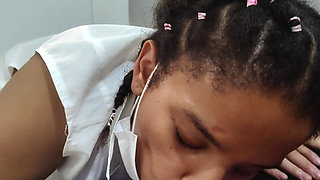 Nurse Fanny Simultaneously Uses Her Experience to Milk Her Patient on a Stretcher on the Floor