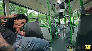 Mature MILF So Wet Wants To Suck Cock On The Bus - Public Pickup Sex