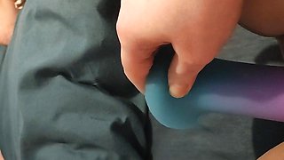 She masturbates with her dildo, he goes in to put her in the ass before fucking her doggy style