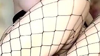 Hairy PAWG in Fishnet Pantyhose Gets Cum in Mouth