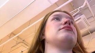 Petite amateur redheaded teen pisses and sucks cock