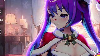 Brunette cums to hentai