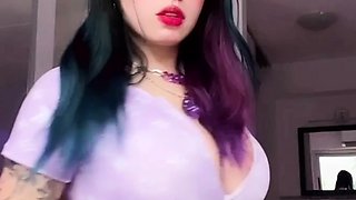 Glamour babe with big boobs masturbates in lingerie