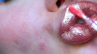 Glamour Girl Kiss with Sweet Shiny Juicy Lips