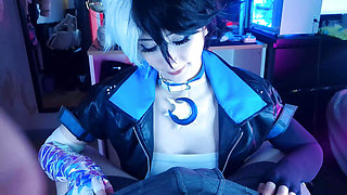 Pervy roommate wanted to see my luna snow cosplay so I dominated him