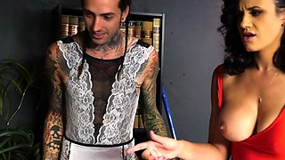 Horny bisex slut pleasing 2 cocks 3some