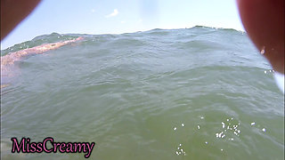We Got Caught! My Teacher Handjobs My Cock Underwater on Nude Beach Public Sex