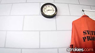 Strokies Missy Martinez jerks dick behind bars