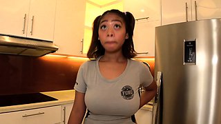 Asian teen maid with massive boobs gets creampied
