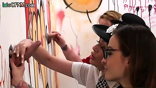 CFNM babes cockuskcing in glory hole