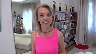 A blonde beauty gets a facial and swallows every drop of cum.