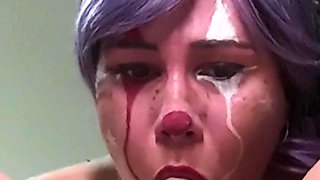 Clown Girl Deepthroats Dick in 69 and Gets Throatpie