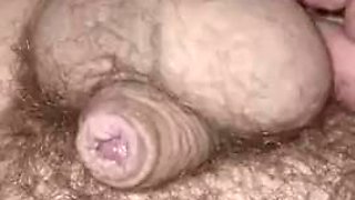 Small tiny uncut dick. Precum very wet. Nice ending