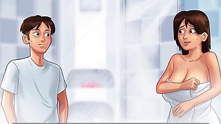 Step mom with huge tits gets nailed in the bathroom while gaming