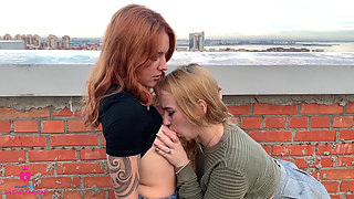 Public Lesbian Sex on the Roof