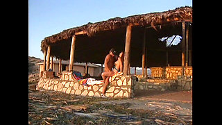 Threesome - Two Young Big Tits Friends on Vacation Share a Surfer's Big Cock on the Beach