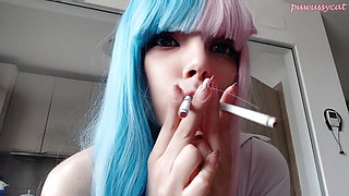 Cute Anime Girl Smoking 2 cigs at the same time :3 (ask me for full vid)