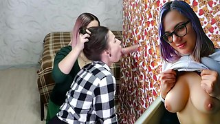 2 Girls ORAL FINISH Ejaculation Gloryhole EVA & LARUNA - Home Made Honey60fps - Eva e