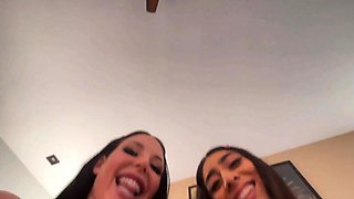 Huge tit black slut gives interracial blowjob on amateur pov