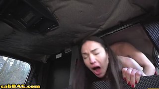 Deepthroating cab driver to sooth her pussy itch