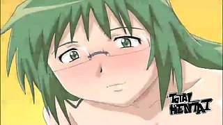 Wonderful looking green haired hentai babe is good enough at giving BJ